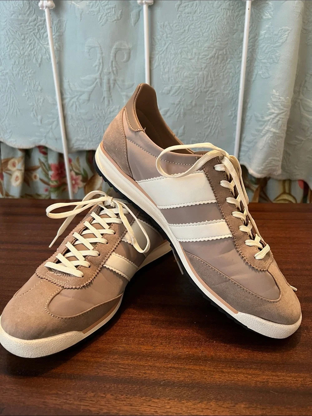 Madden Girl Taupe Casual Sneakers with White Stripes